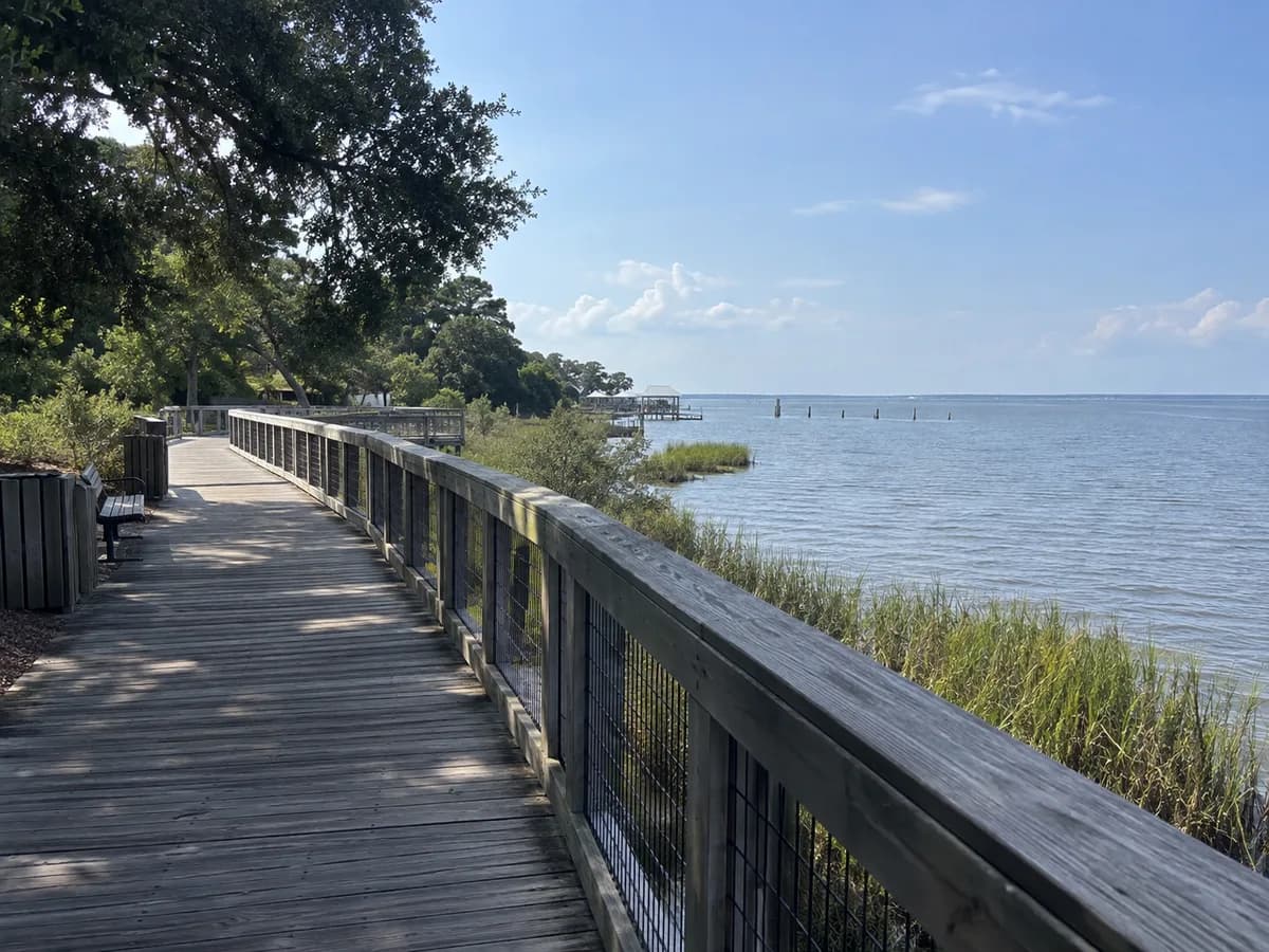 Boardwalk scene inspired by Mobile Bay in Fairhope