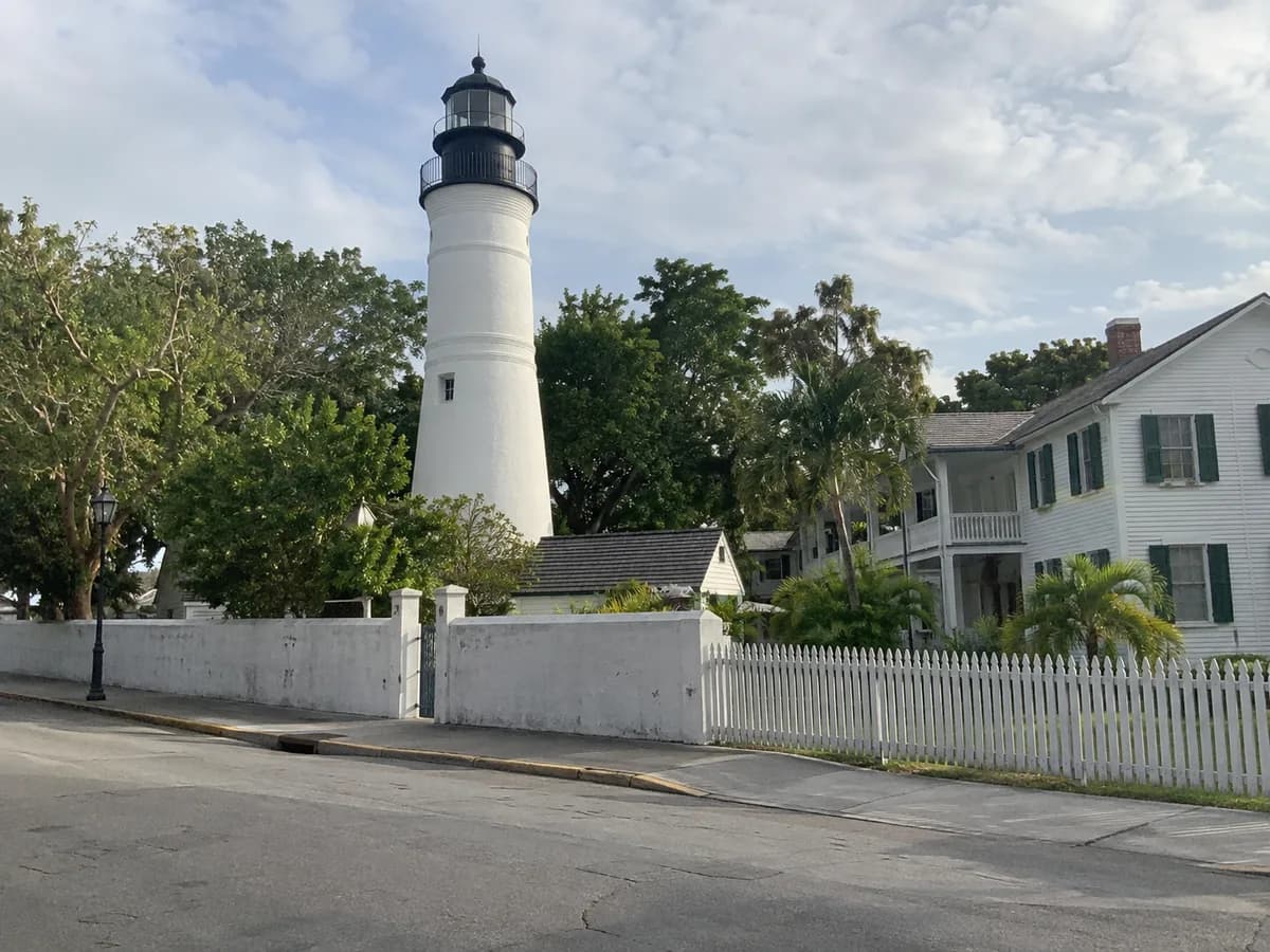 Lighthouse and neighborhood streetscape in the Florida Keys
