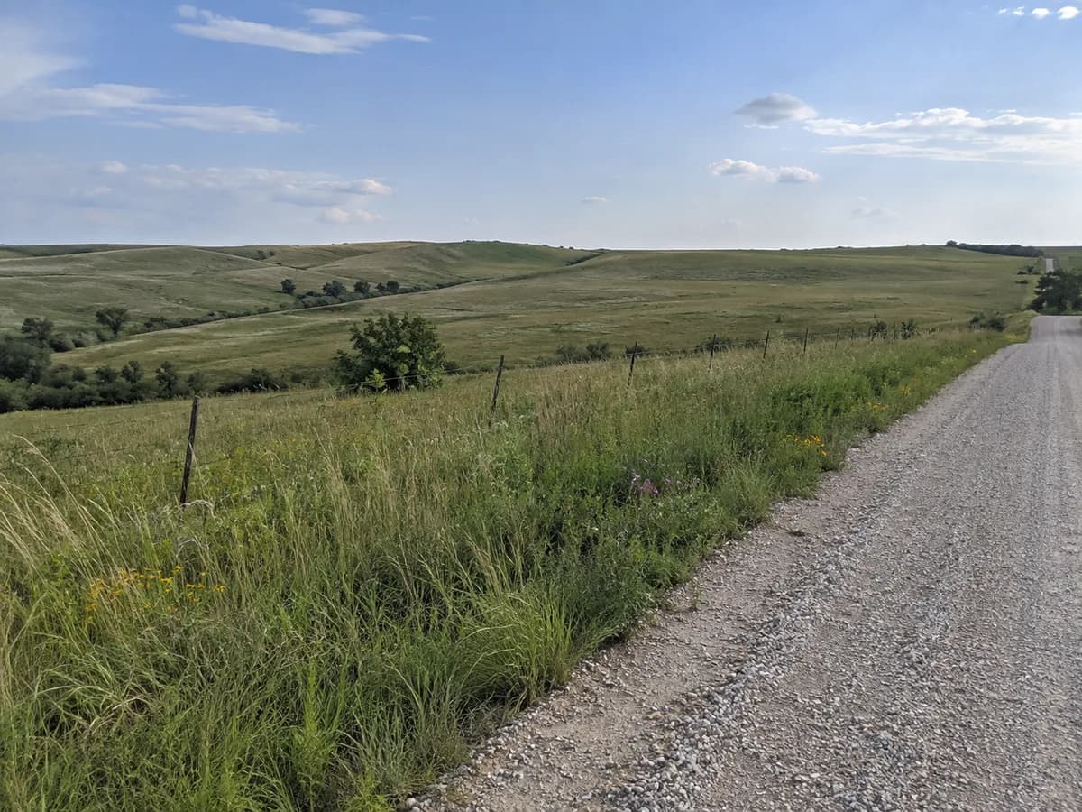 Prairie roadside scene inspired by the Flint Hills