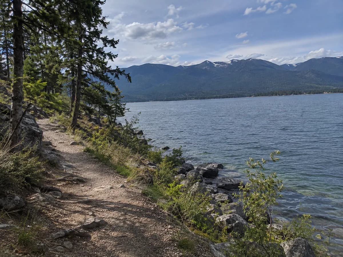 Lakeside trail scene inspired by Flathead Lake
