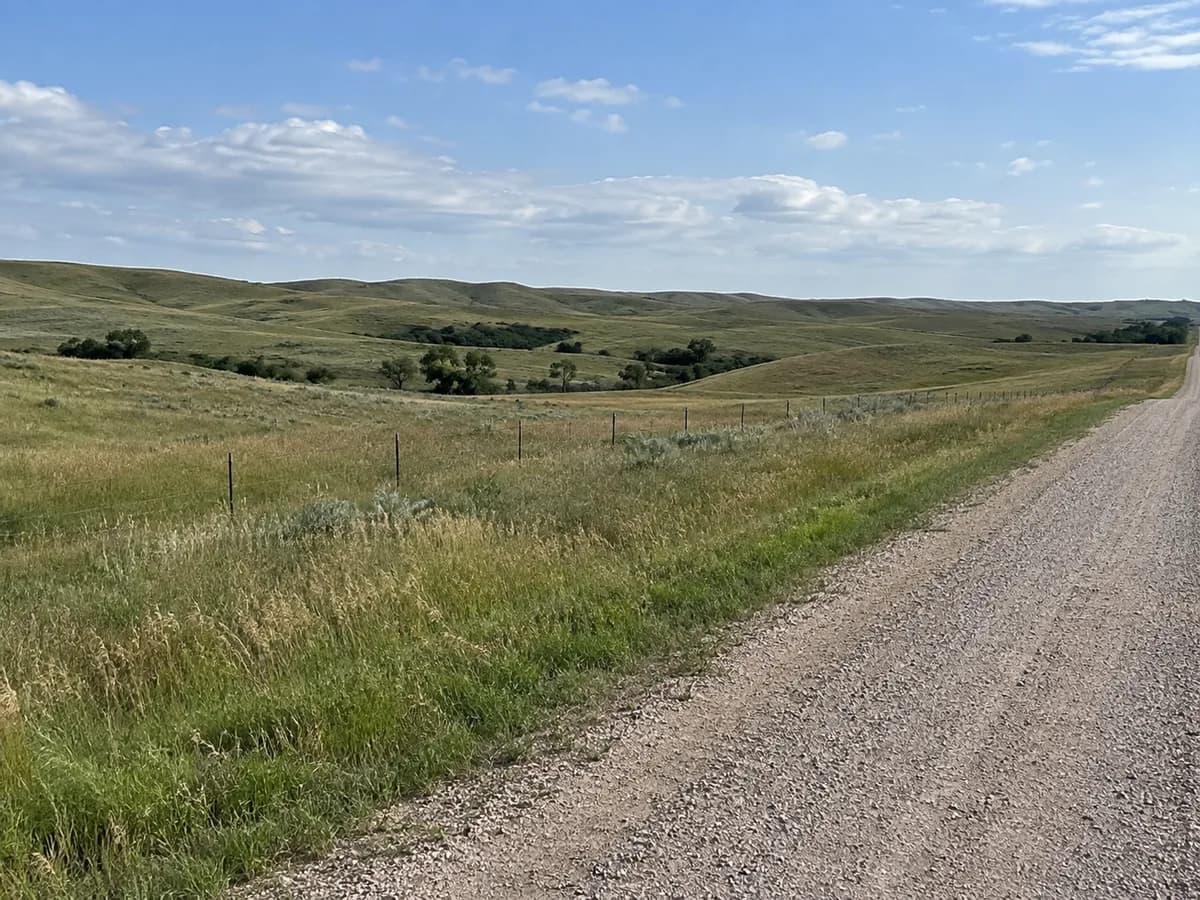 Prairie road scene inspired by the Nebraska Sandhills