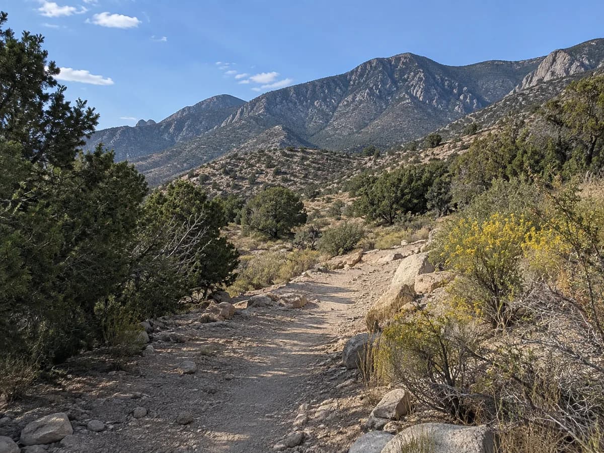 Public path scene inspired by the Sandia foothills near Albuquerque