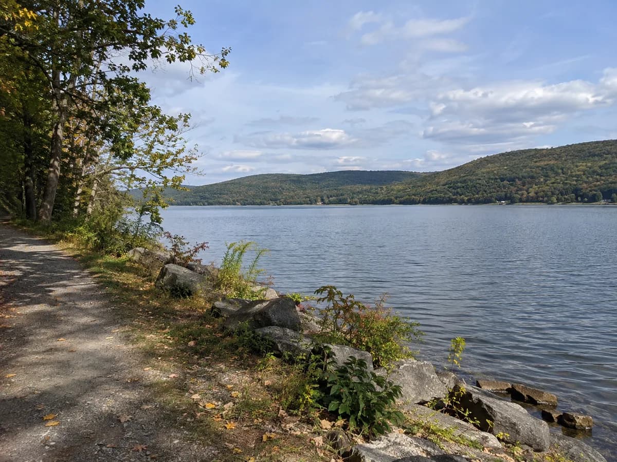 Lakeside path scene inspired by the Finger Lakes