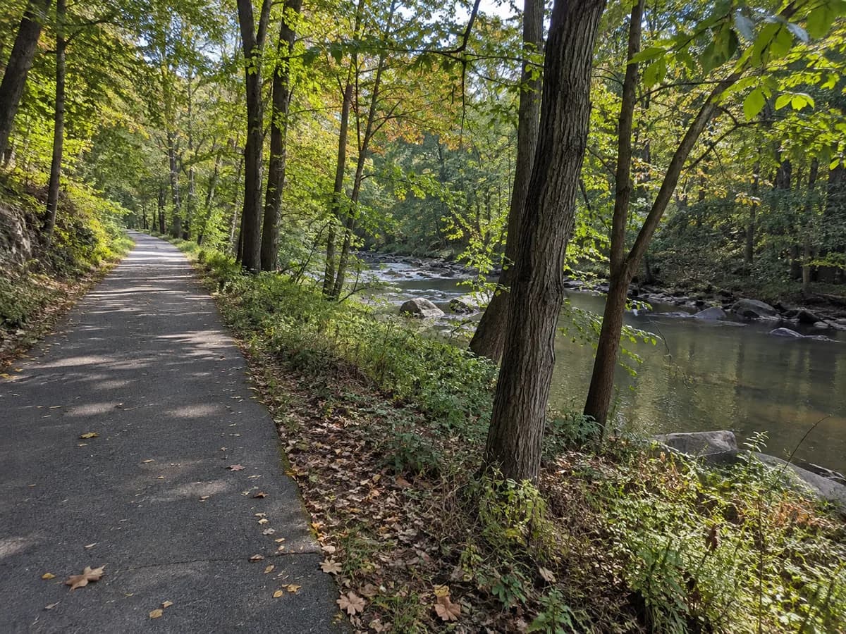 Wooded stream and path scene inspired by Cuyahoga Valley