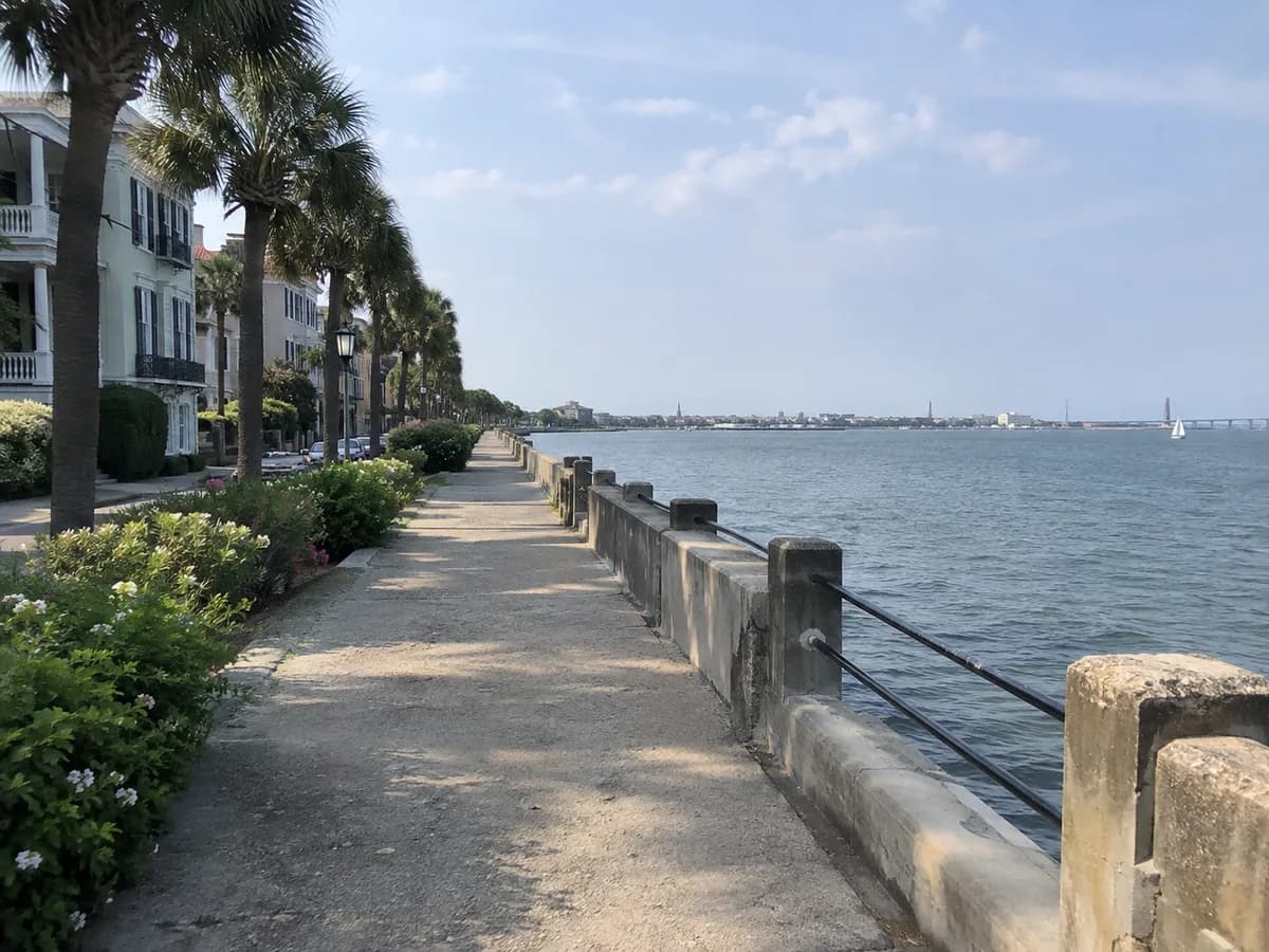 Waterfront path scene inspired by Charleston's Battery