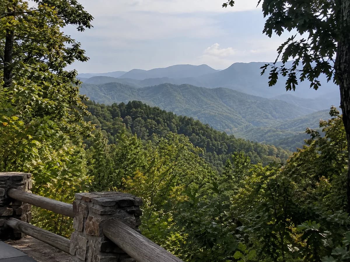 Wooded mountain overlook scene inspired by the Great Smoky Mountains
